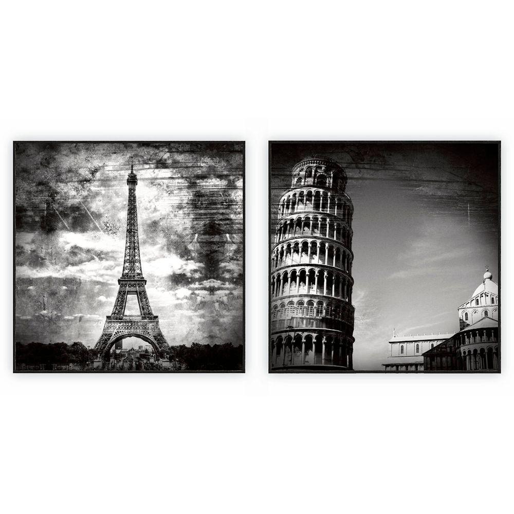 Kit Com 2 Quadros Decorativos Cidades Com Moldura Para Sala Quarto Escritório 72x72 Cidades 005 - 1