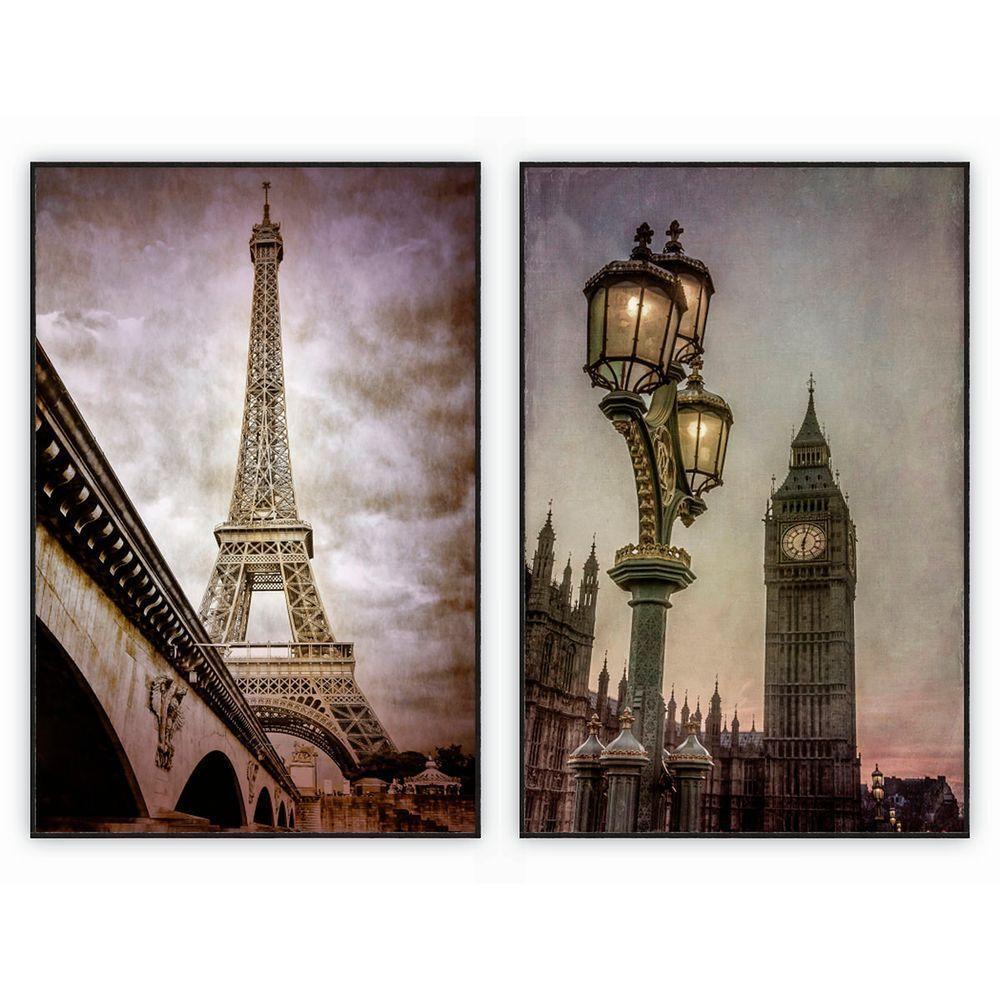 Kit Com 2 Quadros Decorativos Cidades Com Moldura Para Sala Quarto Escritório 62x92 Cidades 007 - 4