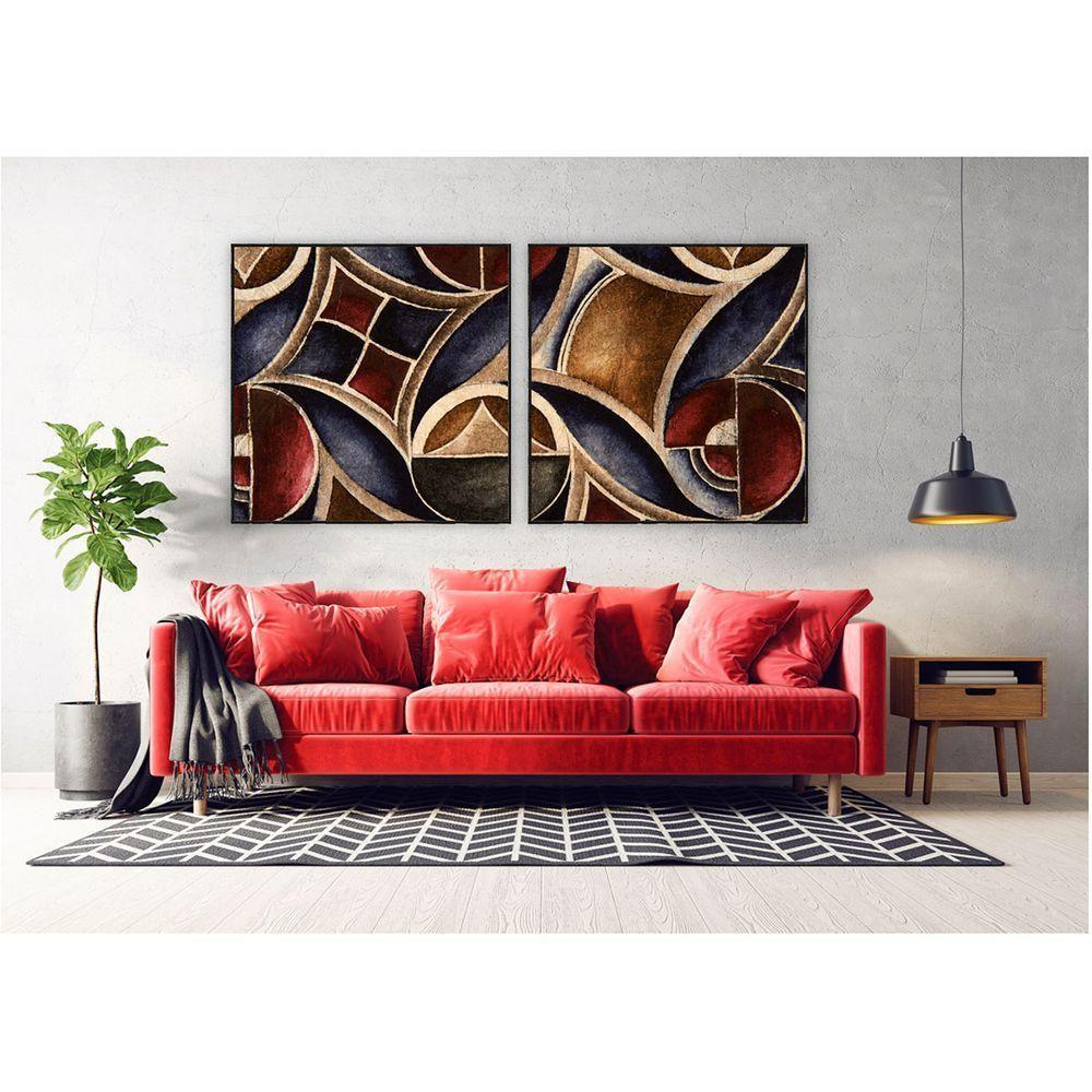 Kit Com 2 Quadros Decorativos Abstratos Com Moldura Para Sala Quarto Escritório 62x62 Abstrato 011 - 2