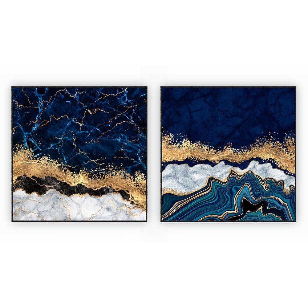 Kit Com 2 Quadros Decorativos Abstratos Com Moldura Para Sala Quarto Escritório 62x62 Abstrato 012 - 1