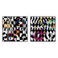 Kit Com 2 Quadros Decorativos Abstratos Com Moldura Para Sala Quarto Escritório 62x62 Abstrato 014 - 1