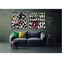 Kit Com 2 Quadros Decorativos Abstratos Com Moldura Para Sala Quarto Escritório 52x52 Abstrato 014 - 11