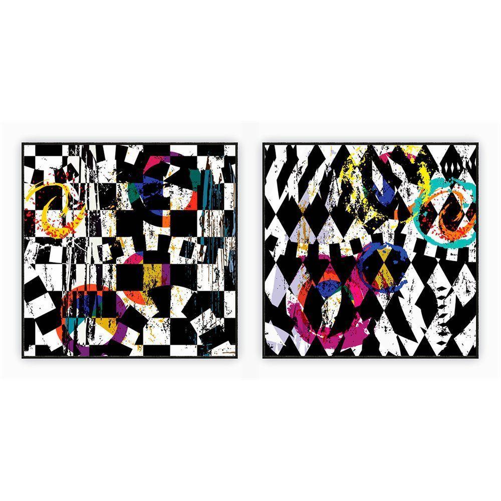 Kit Com 2 Quadros Decorativos Abstratos Com Moldura Para Sala Quarto Escritório 82x82 Abstrato 014 - 1