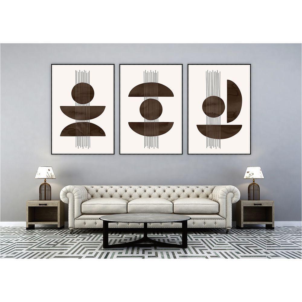 Kit Com 3 Quadros Decorativos Abstratos Com Moldura Para Sala Quarto Escritório 67x923 Abstrato 007 - 6