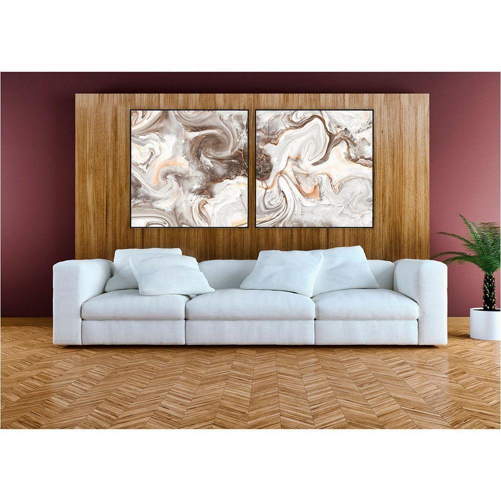 Kit Com 2 Quadros Decorativos Abstratos Com Moldura Para Sala Quarto Escritório 82x82 Abstrato 018 - 6
