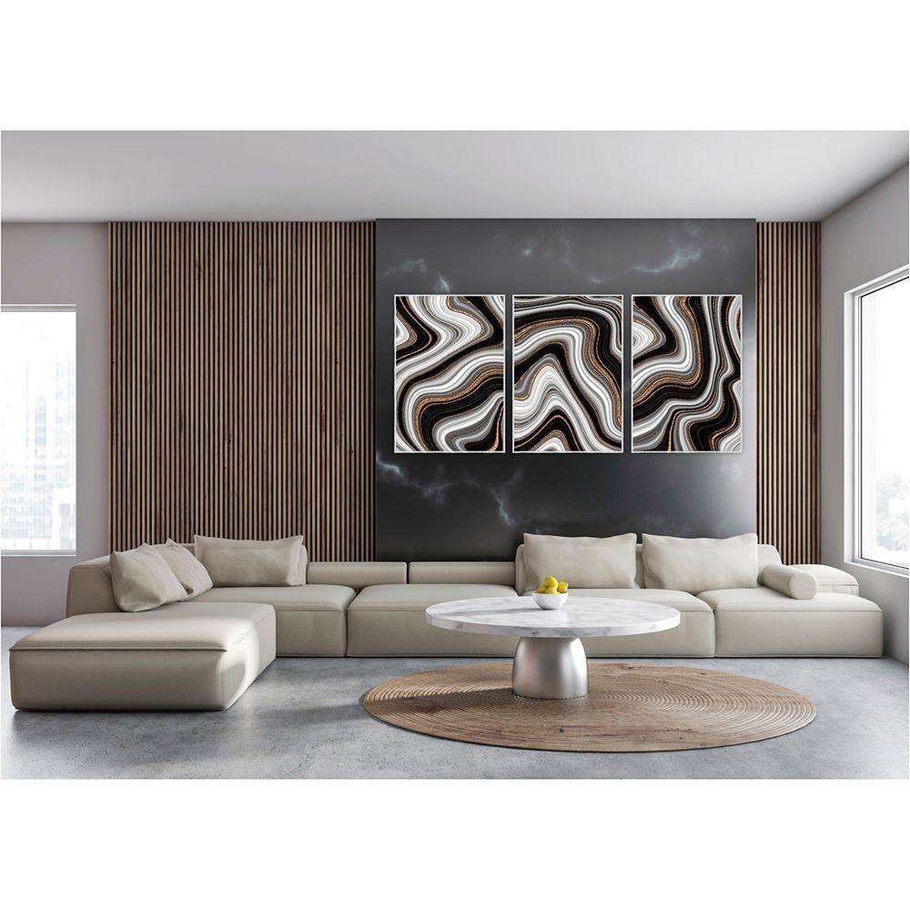 Kit Com 3 Quadros Decorativos Abstratos Com Moldura Para Sala Quarto Escritório 42x622 Abstrato 020 - 2