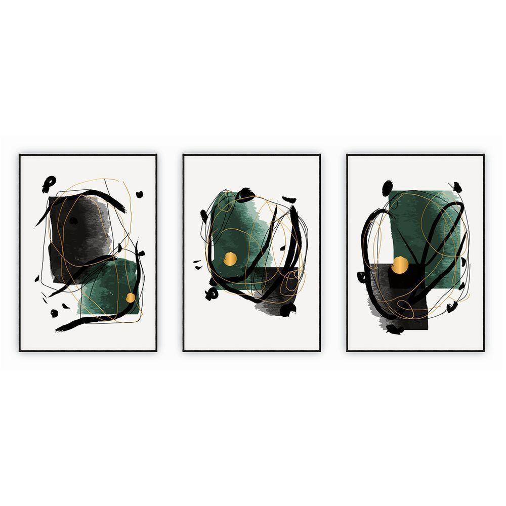 Kit Com 3 Quadros Decorativos Abstratos Com Moldura Para Sala Quarto Escritório 52x72 Abstrato 002 - 1
