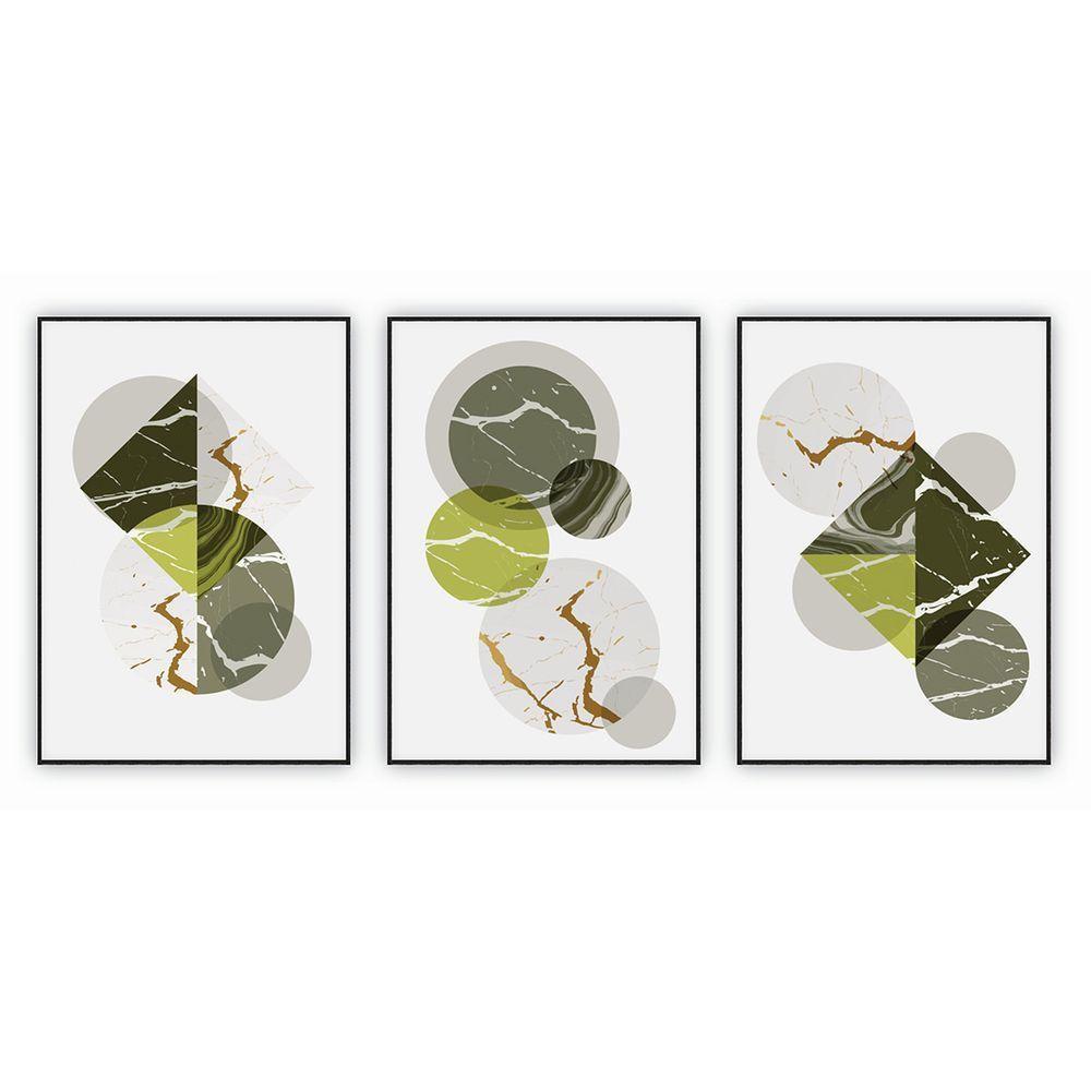 Kit Com 3 Quadros Decorativos Abstratos Com Moldura Para Sala Quarto Escritório 52x72 Abstrato 006 - 1