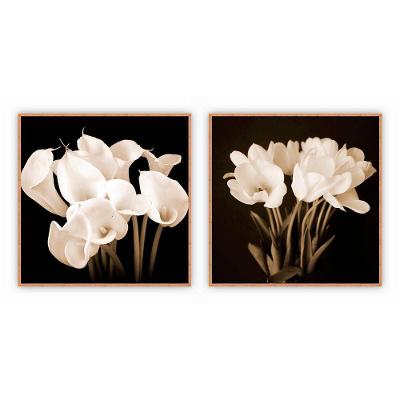 Kit Com 2 Quadros Decorativos Florais Com Moldura Para Sala Quarto Escritório 42x42 Floral 012