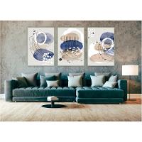 Kit Com 3 Quadros Decorativos Abstratos Com Moldura Para Sala Quarto Escritório 67x922 Abstrato 022 - 3