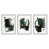 Kit Com 3 Quadros Decorativos Abstratos Com Moldura Para Sala Quarto Escritório 67x922 Abstrato 002 - 1