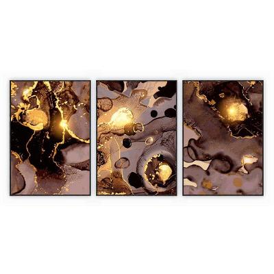 Kit Com 3 Quadros Decorativos Abstratos Com Moldura Para Sala Quarto Escritório 42x62 Abstrato 013