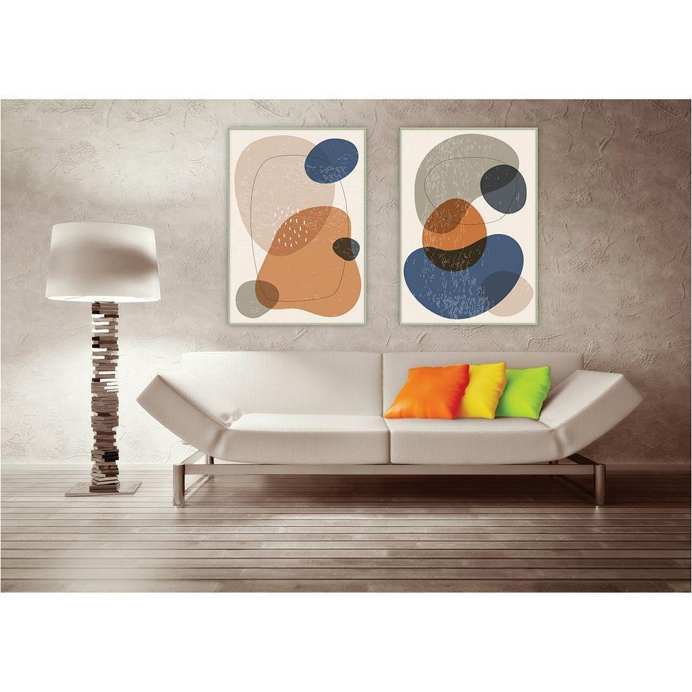 Kit Com 2 Quadros Decorativos Abstratos Com Moldura Para Sala Quarto Escritório 42x62 Abstrato 009 - 6