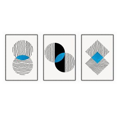 Kit Com 3 Quadros Decorativos Abstratos Com Moldura Para Sala Quarto Escritório 52x722 Abstrato 004