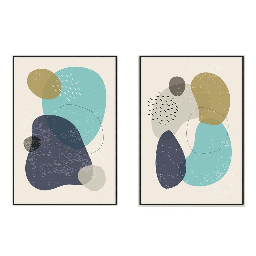 Kit Com 2 Quadros Decorativos Abstratos Com Moldura Para Sala Quarto Escritório 72x102 Abstrato 010 - 1