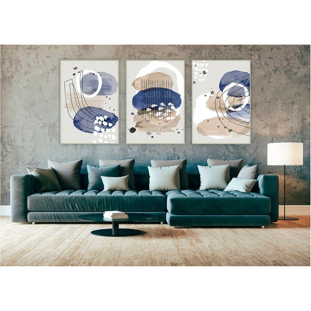 Kit Com 3 Quadros Decorativos Abstratos Com Moldura Para Sala Quarto Escritório 72x102 Abstrato 022 - 4