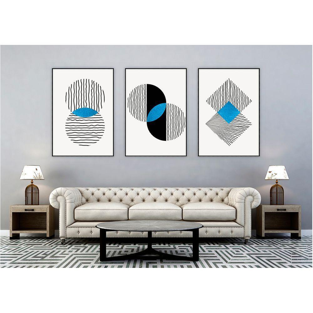 Kit Com 3 Quadros Decorativos Abstratos Com Moldura Para Sala Quarto Escritório 72x102 Abstrato 004 - 5