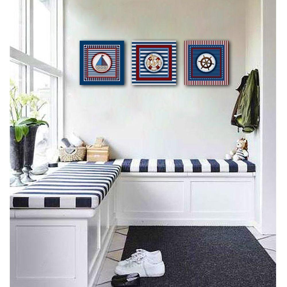 Conjunto Kit Com 3 Quadros Náuticos Decorativos Linha Náutica Marinheiro Mar 4 - 3