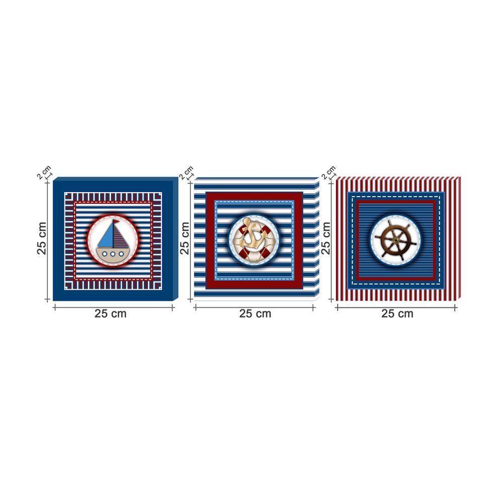 Conjunto Kit Com 3 Quadros Náuticos Decorativos Linha Náutica Marinheiro Mar 4 - 4