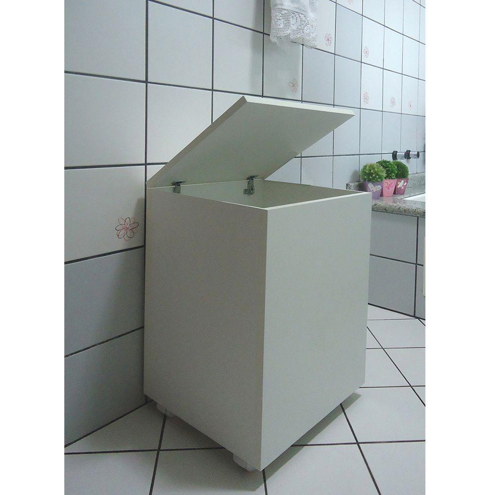 Cesto De Roupas Baú Roupeiro Tulha Com Rodízios Branco - 2