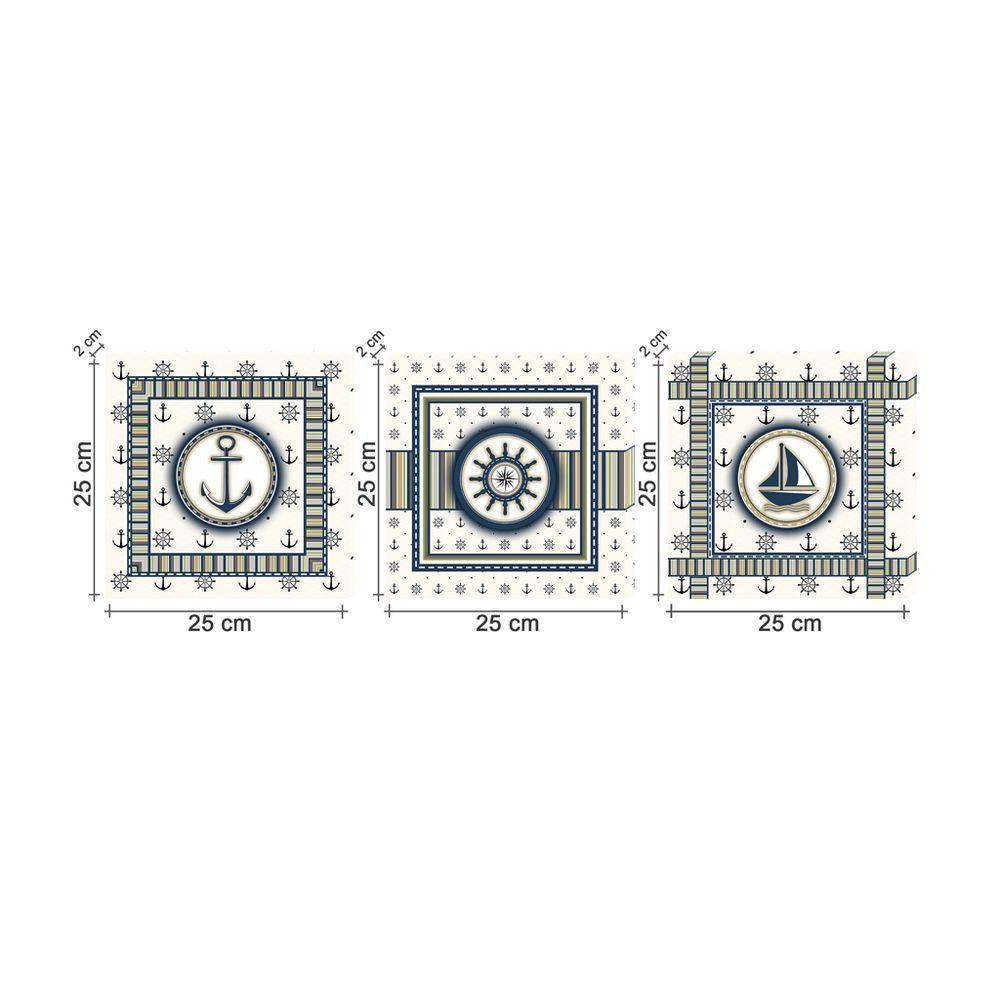 Conjunto Kit Com 3 Quadros Náuticos Decorativos Linha Náutica Marinheiro Mar 3 - 3