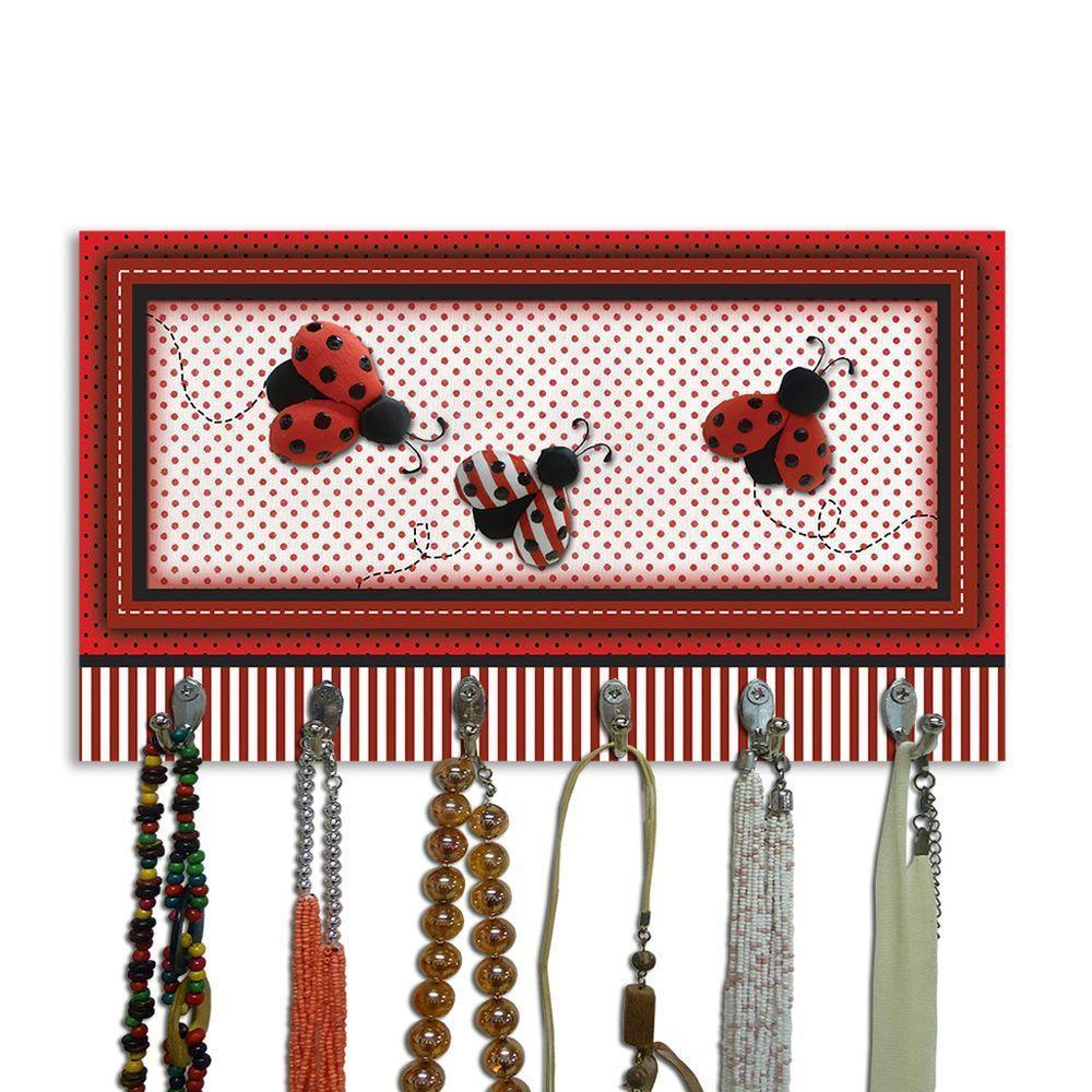 Cabideiro De Parede Porta Colar Chaves Cintos Toalhas Joaninha - 3