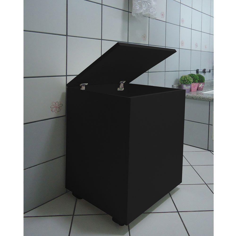 Cesto De Roupas Baú Roupeiro Tulha Com Rodízios Preto - 2