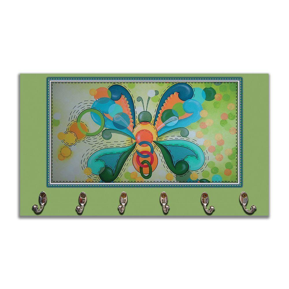 Cabideiro De Parede Porta Colar Chaves Cintos Toalhas Borboleta Verde - 1