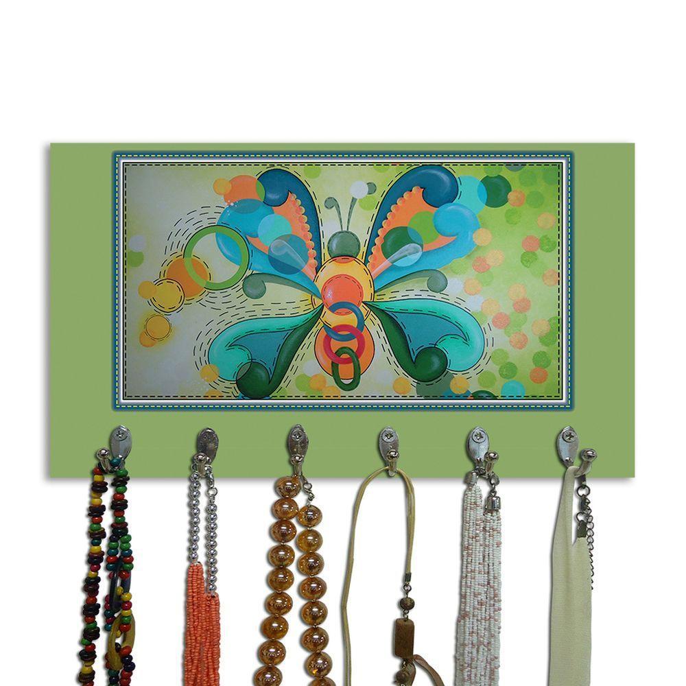 Cabideiro De Parede Porta Colar Chaves Cintos Toalhas Borboleta Verde - 3