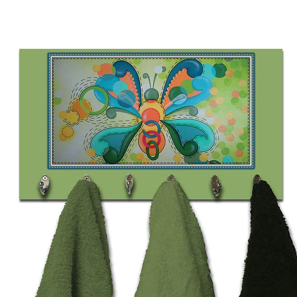 Cabideiro De Parede Porta Colar Chaves Cintos Toalhas Borboleta Verde - 4