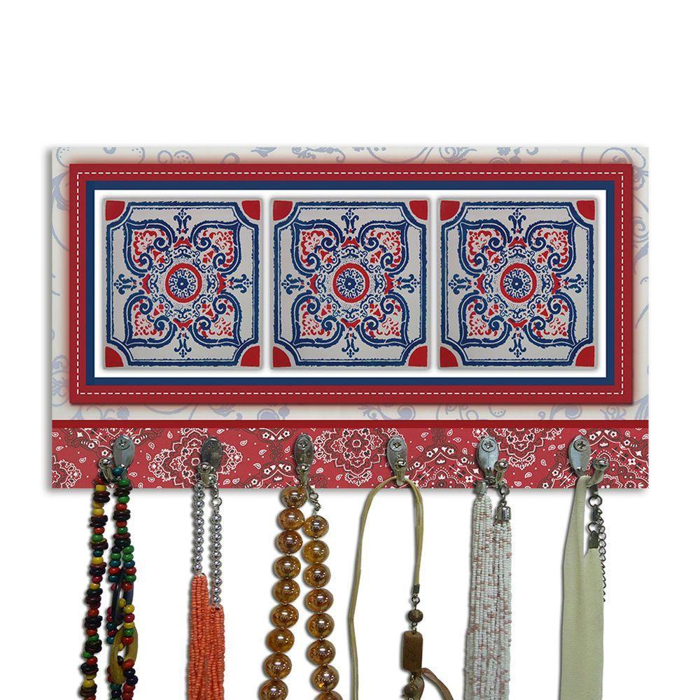 Cabideiro Parede Porta Colar Chaves Cintos Azulejo Vermelho - 3