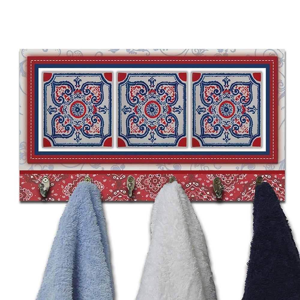 Cabideiro Parede Porta Colar Chaves Cintos Azulejo Vermelho - 4