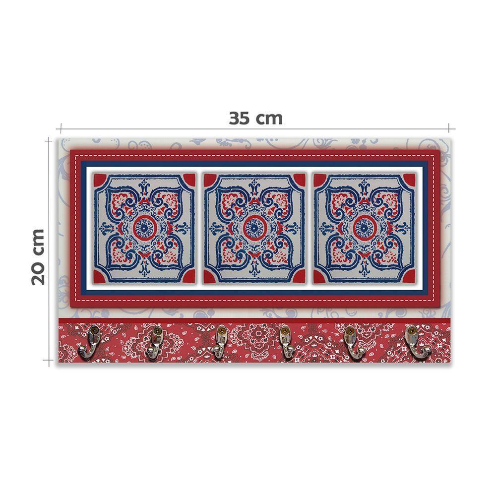 Cabideiro Parede Porta Colar Chaves Cintos Azulejo Vermelho - 5