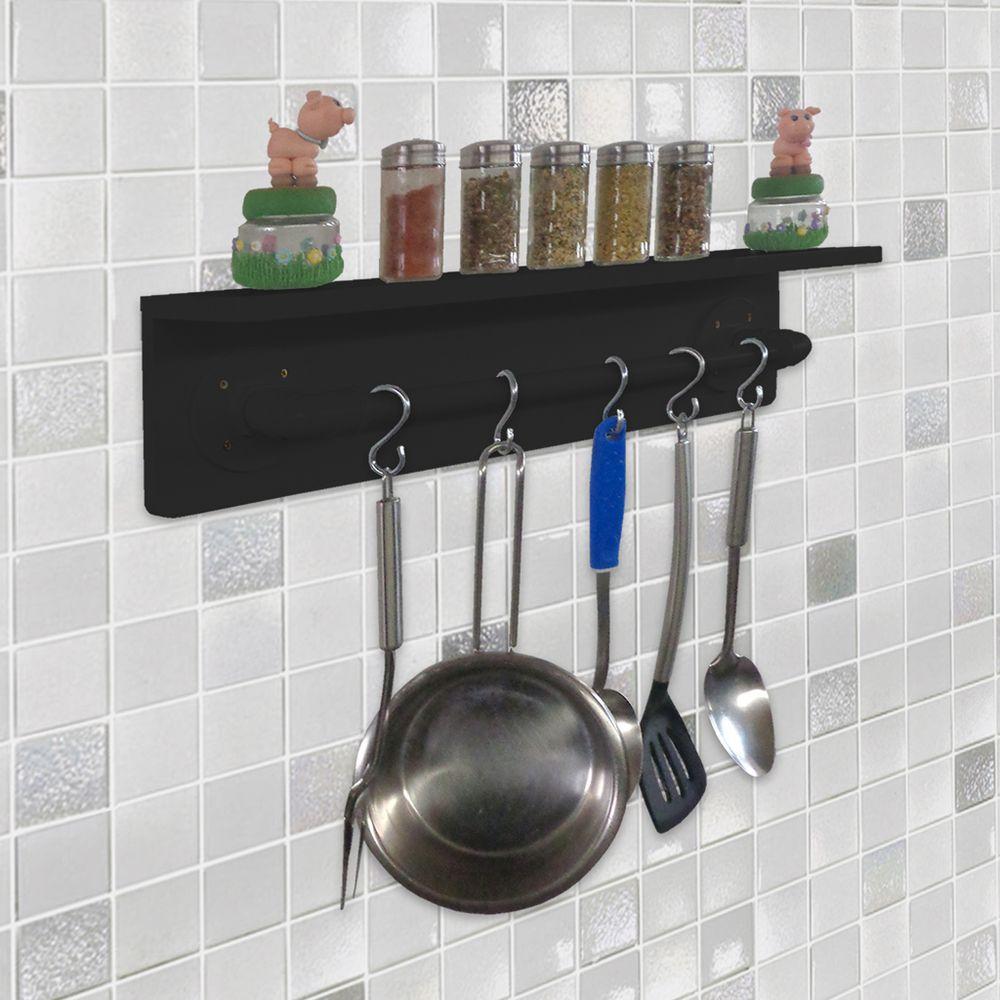 Prateleira Para Temperos E Suporte Utensílios E Panelas Cozinha Estilo Industrial Preto Laca - 1