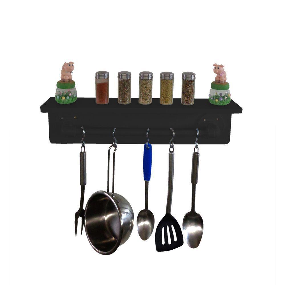 Prateleira Para Temperos E Suporte Utensílios E Panelas Cozinha Estilo Industrial Preto Laca - 4