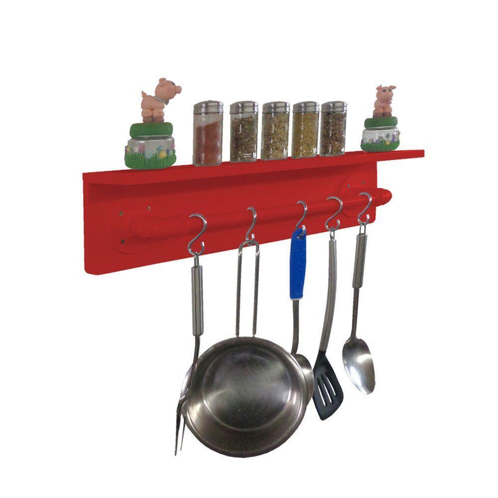 Prateleira Para Temperos E Suporte Utensílios E Panelas Cozinha Estilo Industrial Vermelho Laca - 2