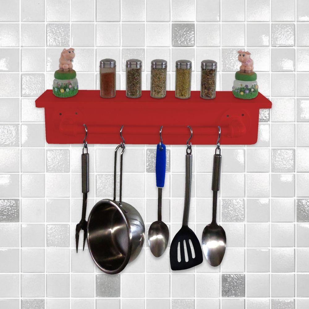 Prateleira Para Temperos E Suporte Utensílios E Panelas Cozinha Estilo Industrial Vermelho Laca - 3