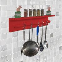 Prateleira Para Temperos E Suporte Utensílios E Panelas Cozinha Estilo Industrial Vermelho Laca - 1