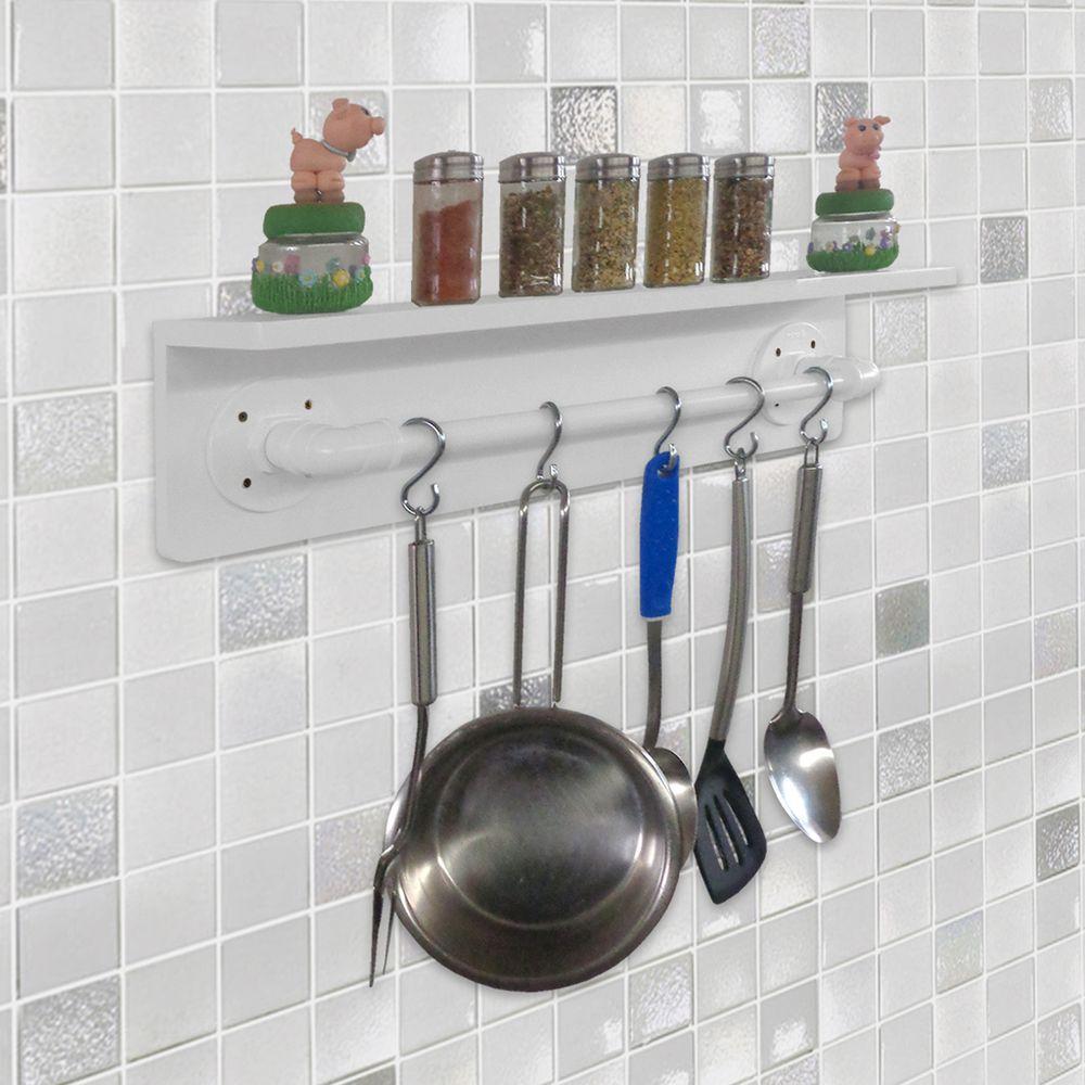 Prateleira Para Temperos E Suporte Utensílios E Panelas Cozinha Estilo Industrial Branco Laca - 1