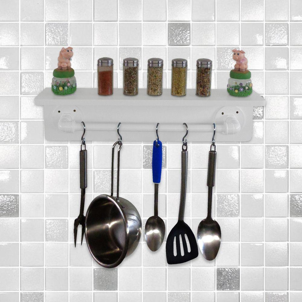 Prateleira Para Temperos E Suporte Utensílios E Panelas Cozinha Estilo Industrial Branco Laca - 2