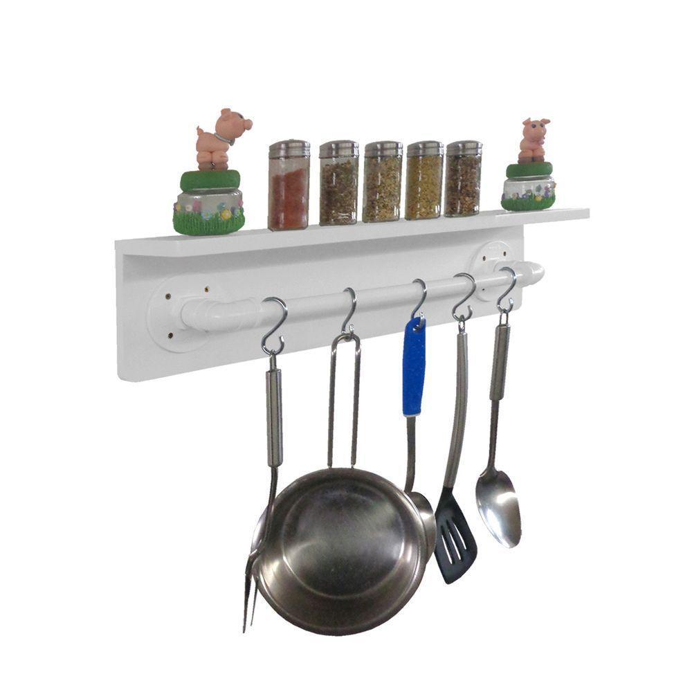 Prateleira Para Temperos E Suporte Utensílios E Panelas Cozinha Estilo Industrial Branco Laca - 3