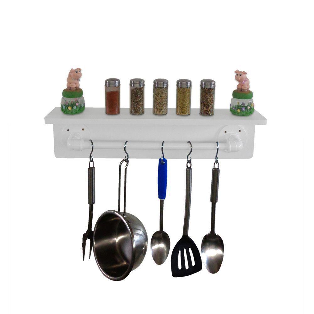 Prateleira Para Temperos E Suporte Utensílios E Panelas Cozinha Estilo Industrial Branco Laca - 4