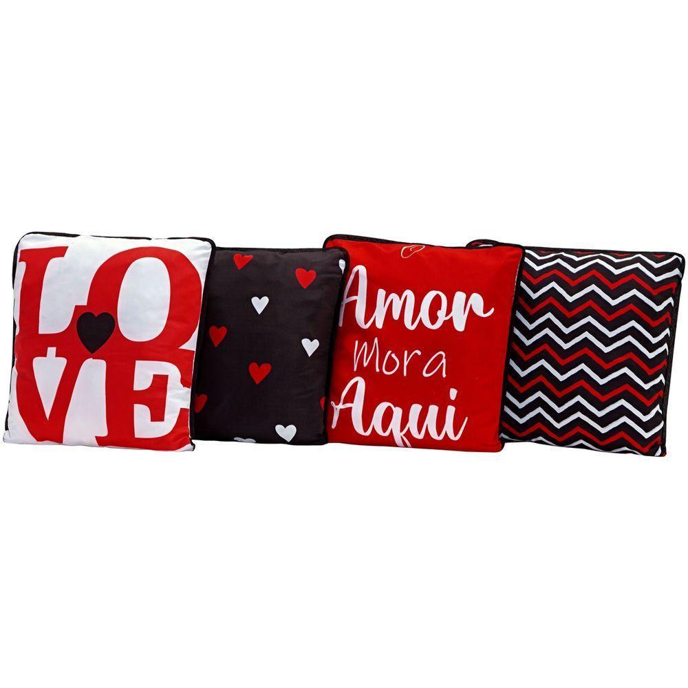 4 Capas De Almofadas Amor Mora Aqui 45cmx45cm Com Viés - 1