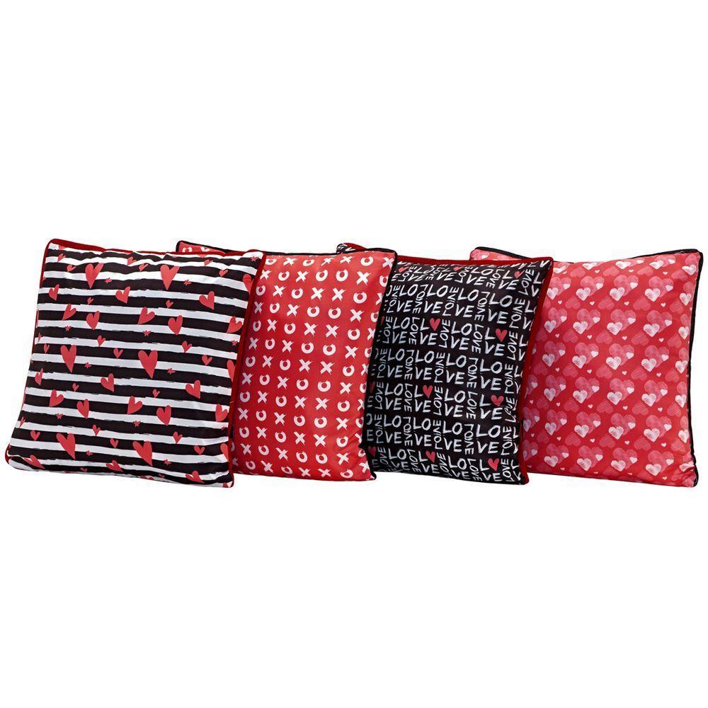 4 Almofadas Cheias Love Vermelho/preto 45cmX45cm - 1
