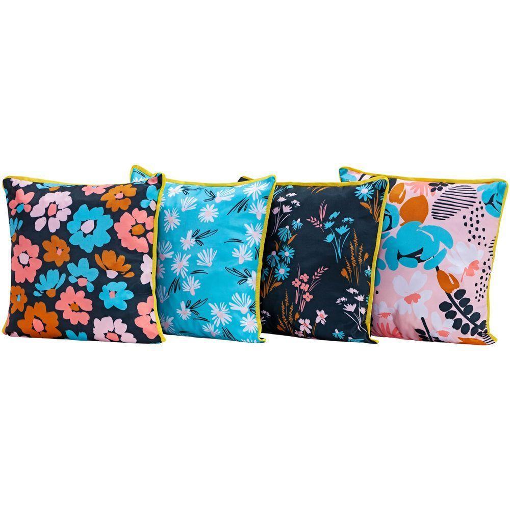 4 Capas De Almofadas Floral Turquesa 45cmx45cm - 1
