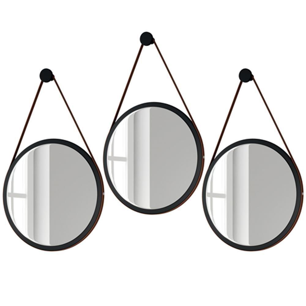Kit 3 Espelhos Redondos 54cm Com Alça Escandinavo H01 Preto - 1
