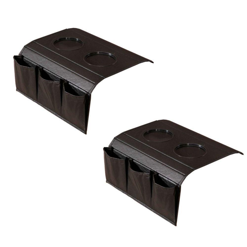 Kit 2 Bandejas Esteira Para Braço De Sofá De Couro Preto - 7