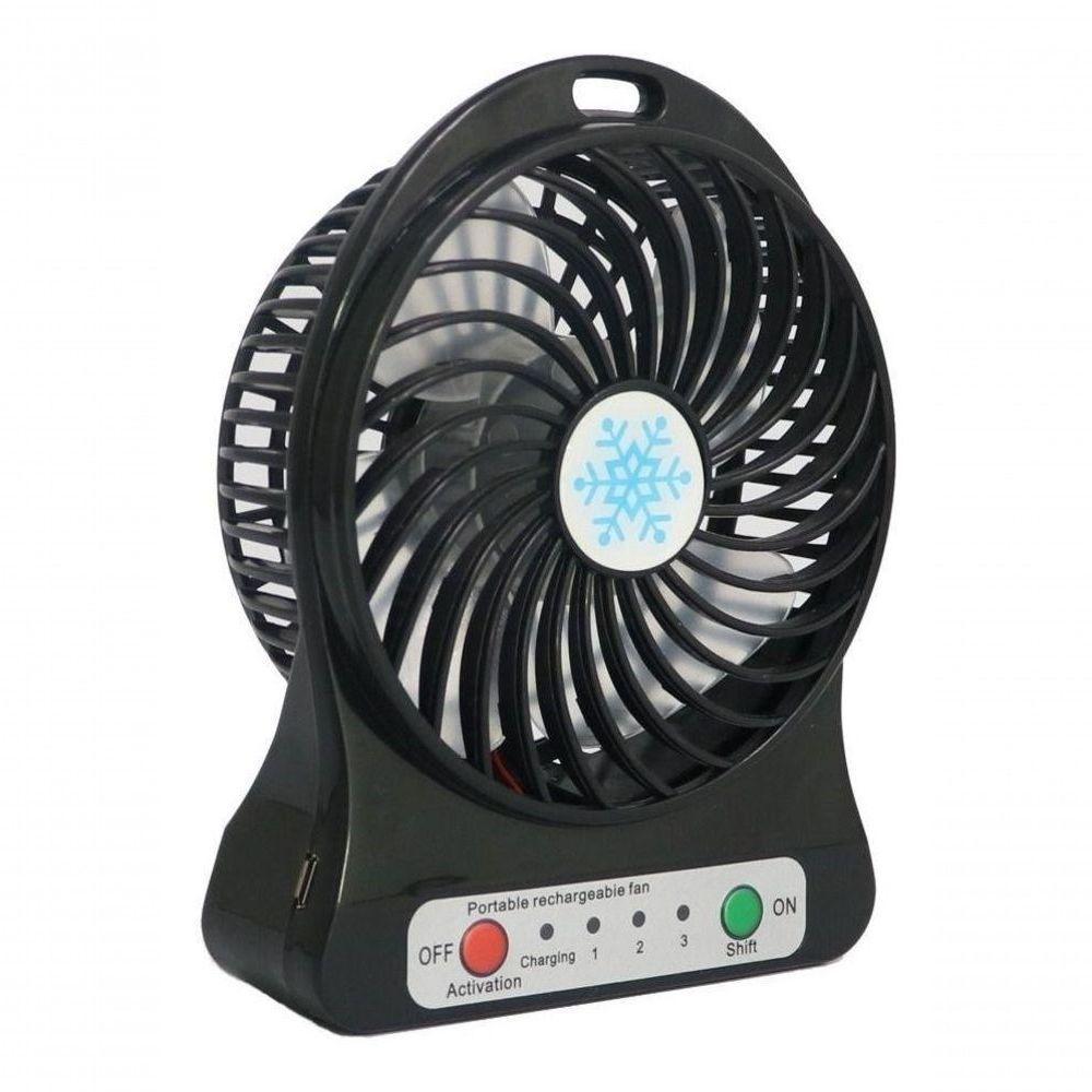 Mini Ventilador Portátil Com Bateria Recarregável 3 Velocidades - C/ Baterria Preto - 1