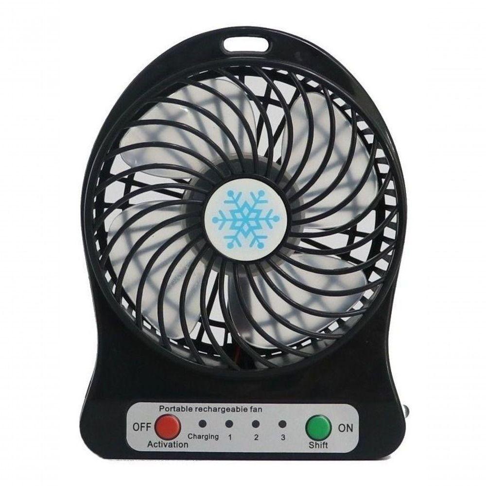 Mini Ventilador Portátil Com Bateria Recarregável 3 Velocidades - C/ Baterria Preto - 2