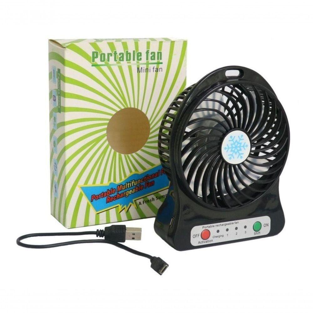 Mini Ventilador Portátil Com Bateria Recarregável 3 Velocidades - C/ Baterria Preto - 3